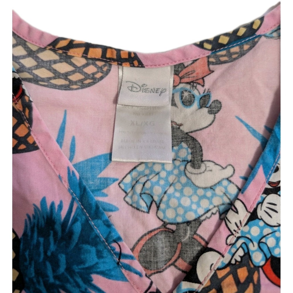 Disney‎ Minnie Mouse Pineapple Womens XL Scrub Top Nurse Medical Uniform Pink - Picture 4 of 6